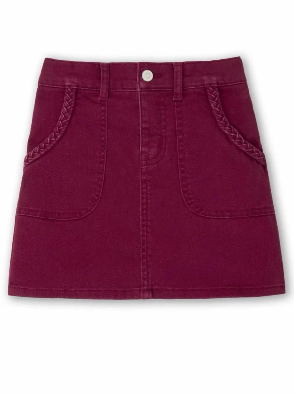 NWT - Denim Skirt with Braiding Details - Burgundy